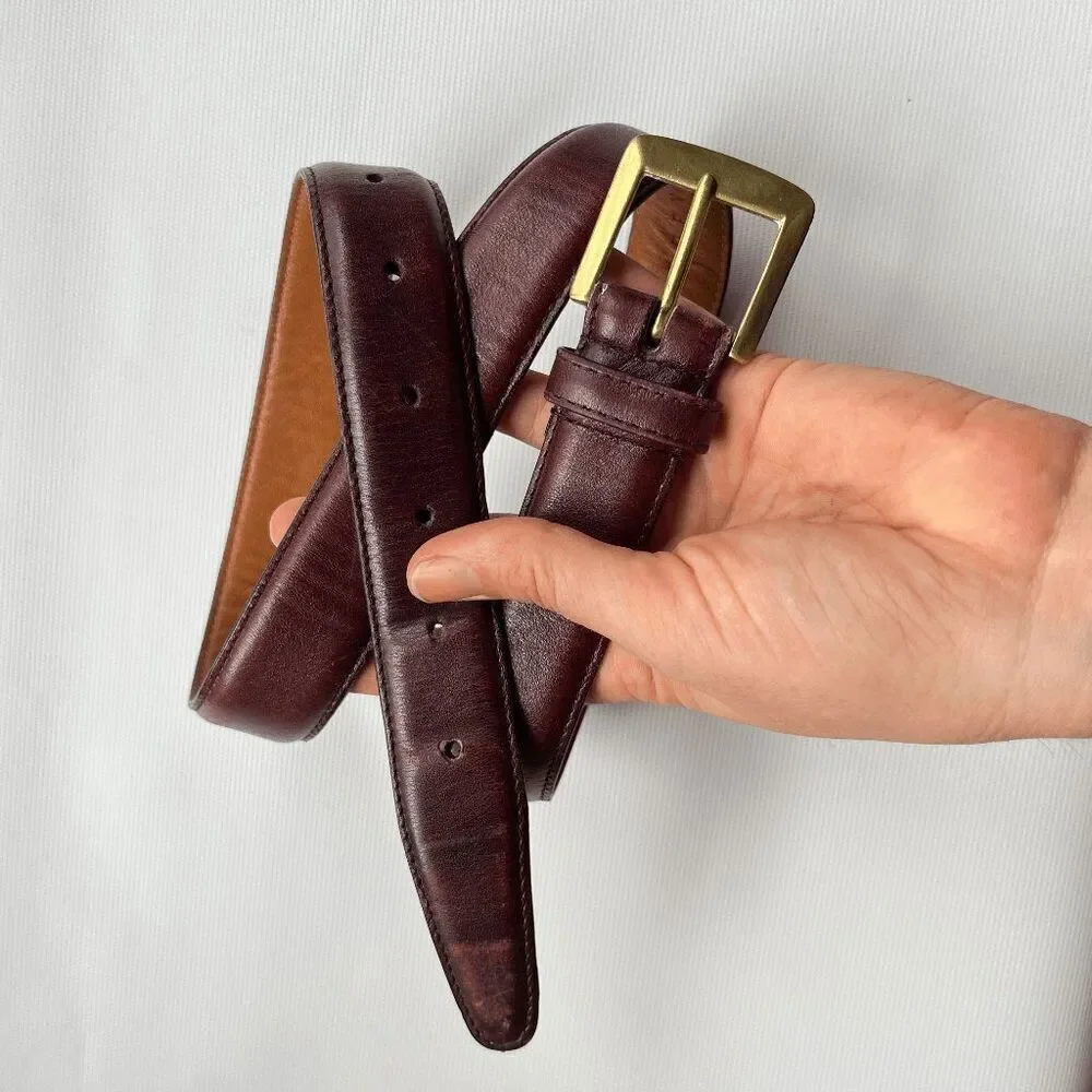 Perry Ellis Ox Blood Leather Belt Brass Buckle 32-80